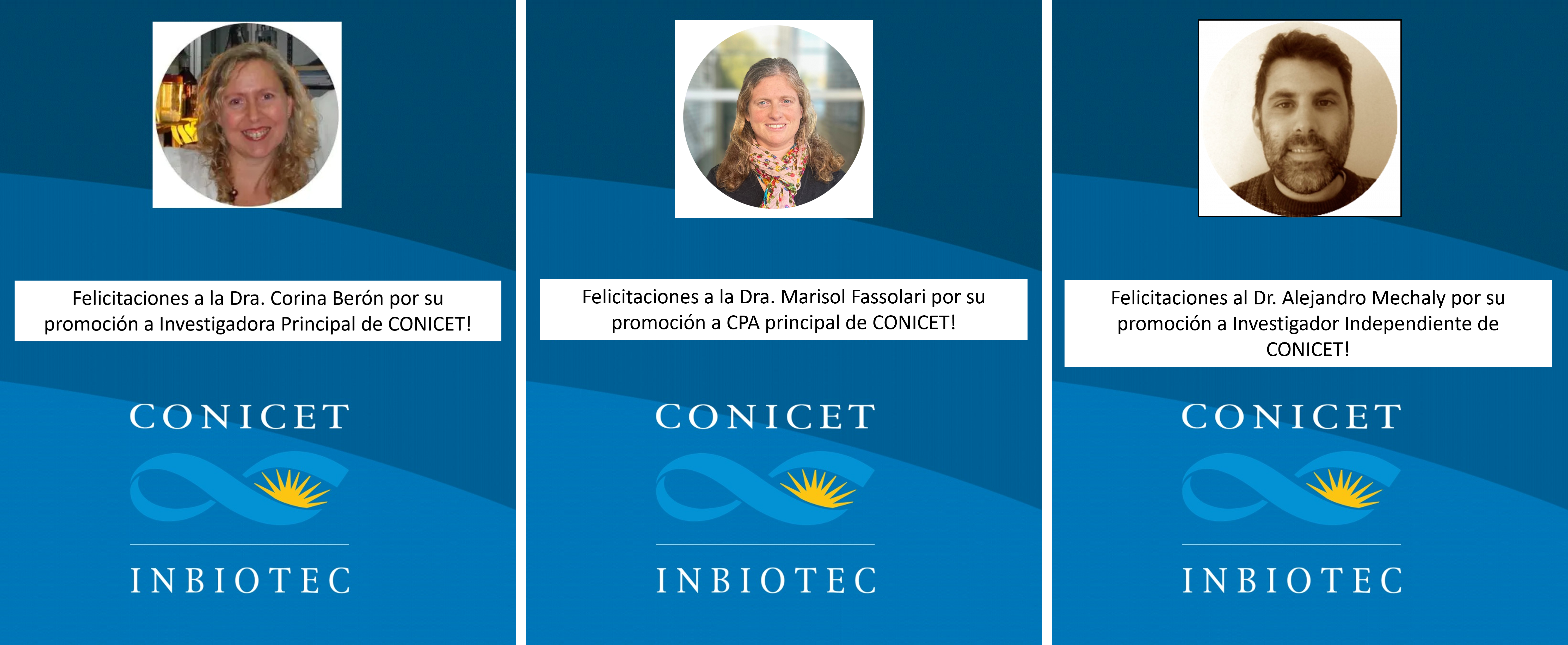 ¡Felicitaciones a la Dra. Corina Berón, a la Dra. Marisol Fassolari y al Dr. Alejandro Mechaly por sus recientes promociones en CONICET!